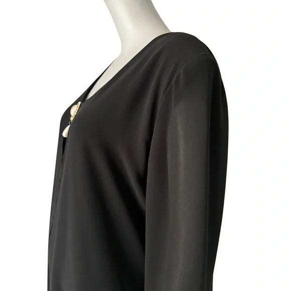 CATTIVA Vintage Crepe Embellished Black Formal Dress Long Sleeve - Picture 8 of 15